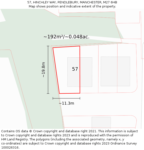 57, HINCHLEY WAY, PENDLEBURY, MANCHESTER, M27 6HB: Plot and title map