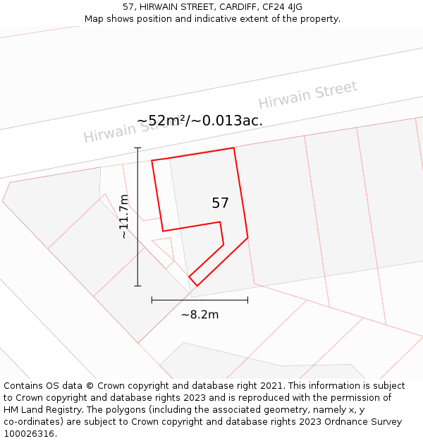 57, HIRWAIN STREET, CARDIFF, CF24 4JG: Plot and title map