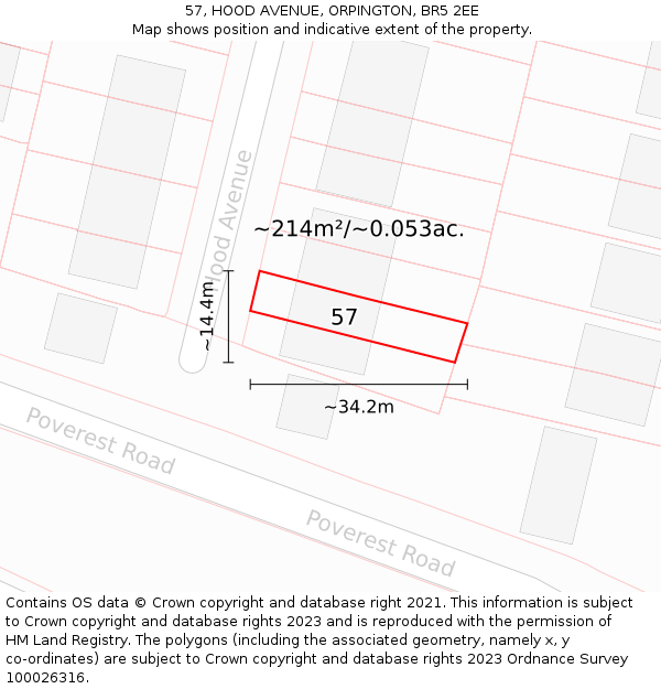 57, HOOD AVENUE, ORPINGTON, BR5 2EE: Plot and title map