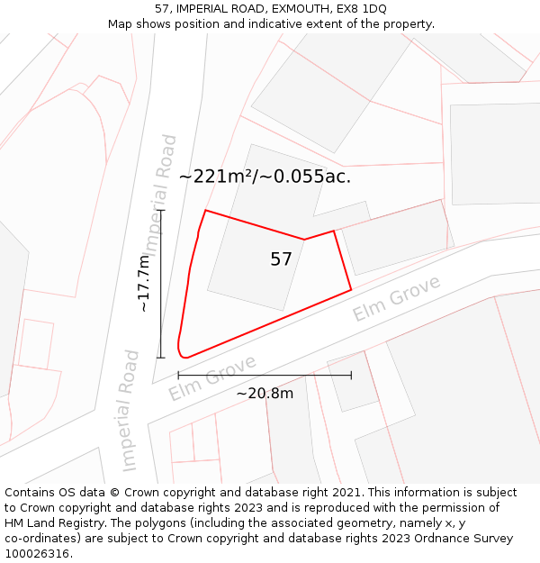 57, IMPERIAL ROAD, EXMOUTH, EX8 1DQ: Plot and title map