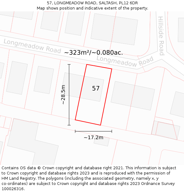 57, LONGMEADOW ROAD, SALTASH, PL12 6DR: Plot and title map