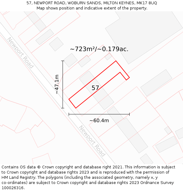 57, NEWPORT ROAD, WOBURN SANDS, MILTON KEYNES, MK17 8UQ: Plot and title map