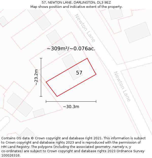 57, NEWTON LANE, DARLINGTON, DL3 9EZ: Plot and title map