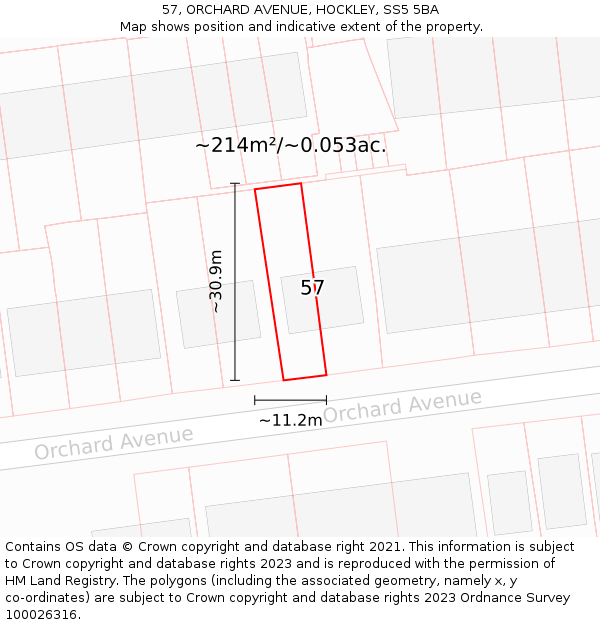 57, ORCHARD AVENUE, HOCKLEY, SS5 5BA: Plot and title map