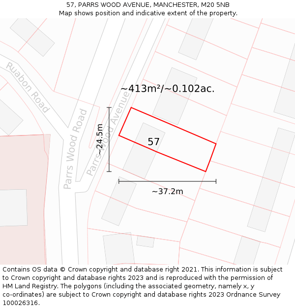 57, PARRS WOOD AVENUE, MANCHESTER, M20 5NB: Plot and title map