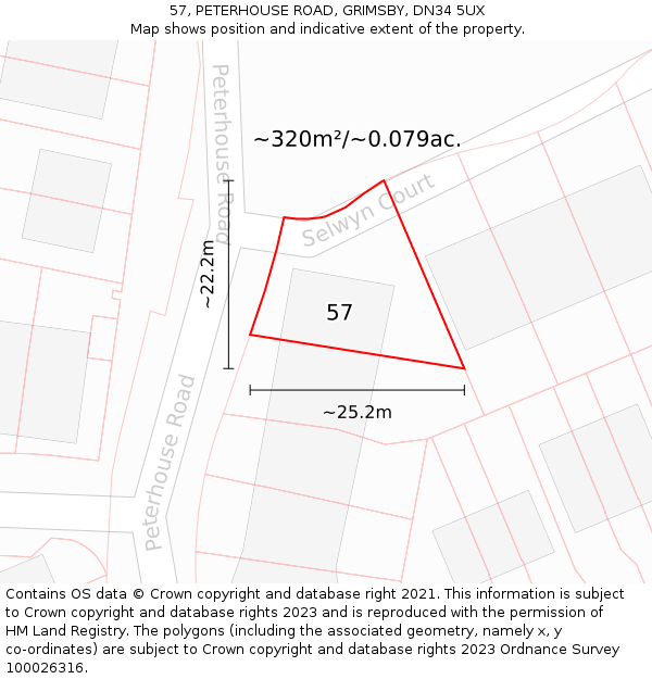 57, PETERHOUSE ROAD, GRIMSBY, DN34 5UX: Plot and title map