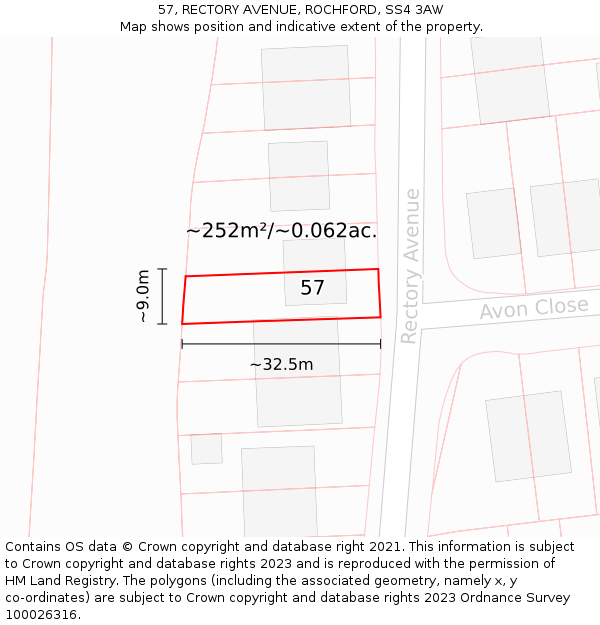 57, RECTORY AVENUE, ROCHFORD, SS4 3AW: Plot and title map