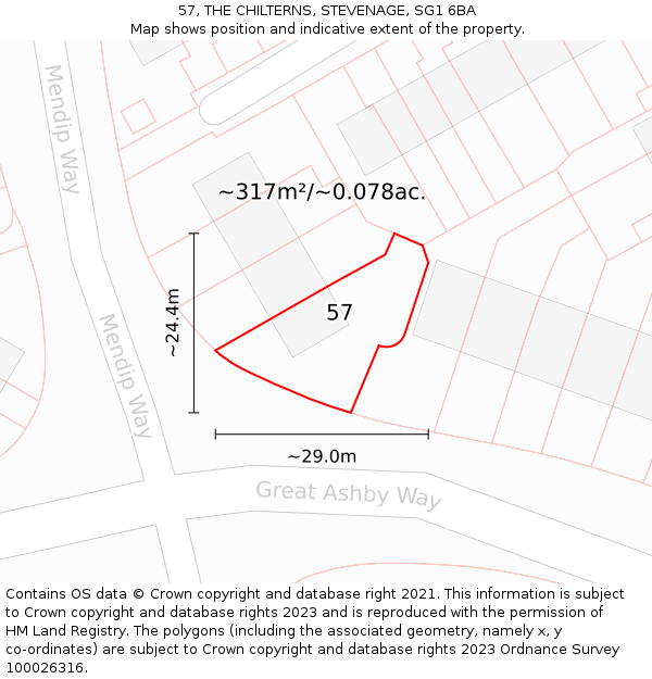 57, THE CHILTERNS, STEVENAGE, SG1 6BA: Plot and title map