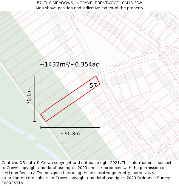 57, THE MEADOWS, INGRAVE, BRENTWOOD, CM13 3RW: Plot and title map