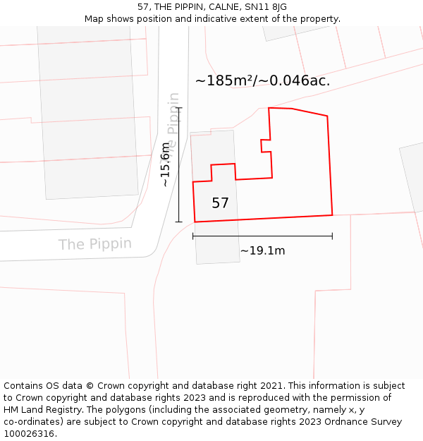 57, THE PIPPIN, CALNE, SN11 8JG: Plot and title map