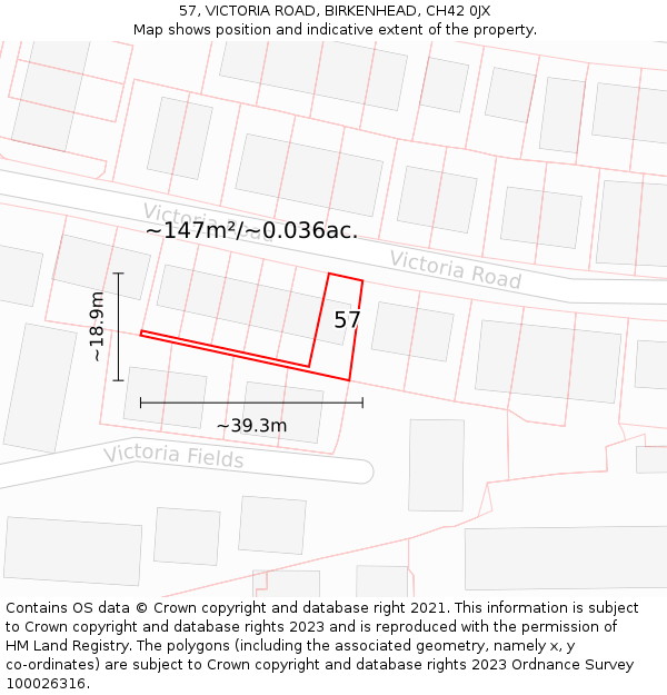 57, VICTORIA ROAD, BIRKENHEAD, CH42 0JX: Plot and title map