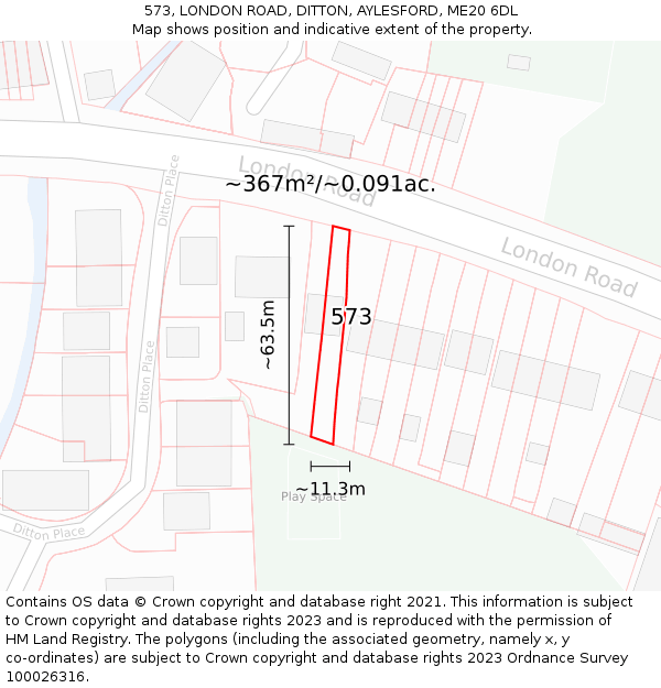 573, LONDON ROAD, DITTON, AYLESFORD, ME20 6DL: Plot and title map