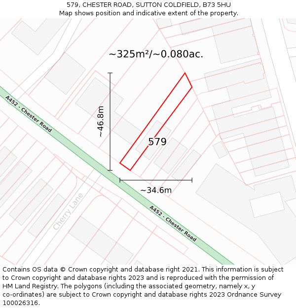 579, CHESTER ROAD, SUTTON COLDFIELD, B73 5HU: Plot and title map