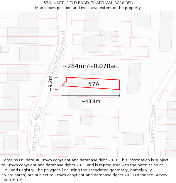 57A, NORTHFIELD ROAD, THATCHAM, RG18 3EU: Plot and title map