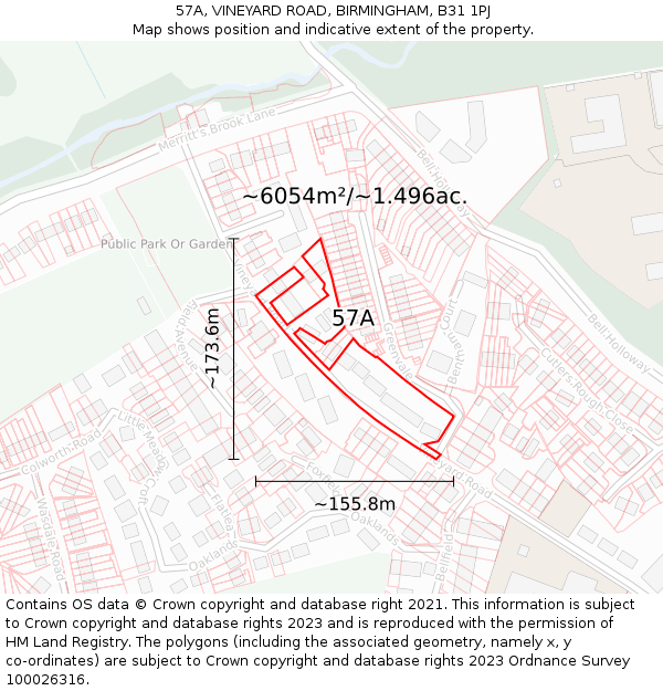 57A, VINEYARD ROAD, BIRMINGHAM, B31 1PJ: Plot and title map