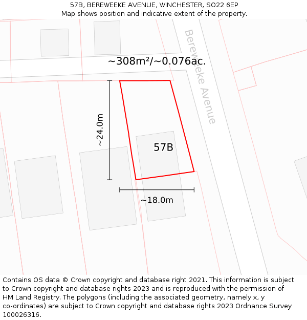 57B, BEREWEEKE AVENUE, WINCHESTER, SO22 6EP: Plot and title map