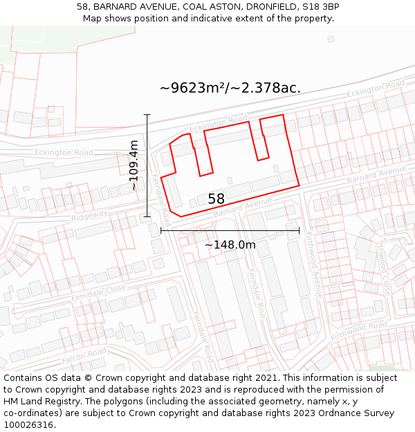 58, BARNARD AVENUE, COAL ASTON, DRONFIELD, S18 3BP: Plot and title map