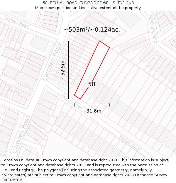 58, BEULAH ROAD, TUNBRIDGE WELLS, TN1 2NR: Plot and title map