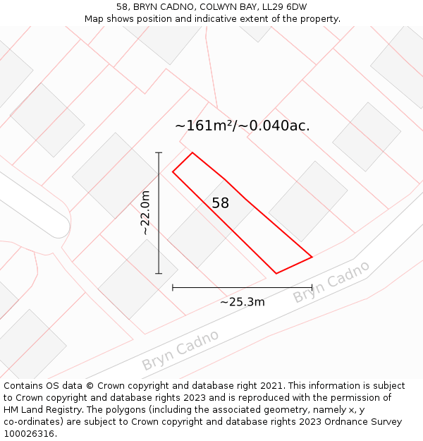 58, BRYN CADNO, COLWYN BAY, LL29 6DW: Plot and title map