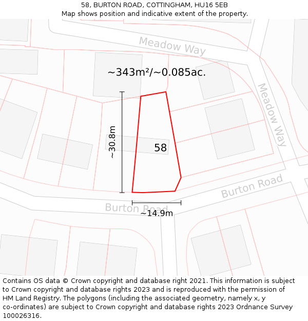 58, BURTON ROAD, COTTINGHAM, HU16 5EB: Plot and title map