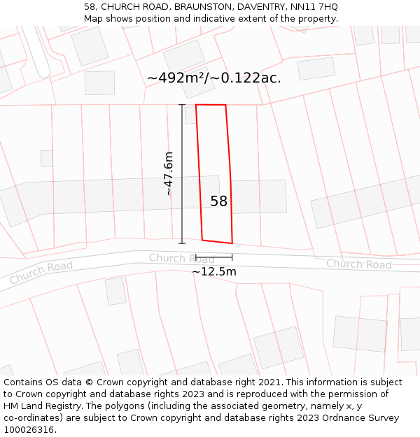 58, CHURCH ROAD, BRAUNSTON, DAVENTRY, NN11 7HQ: Plot and title map