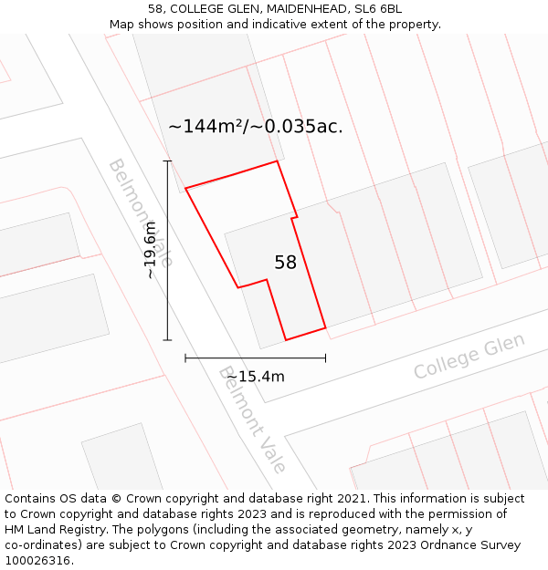 58, COLLEGE GLEN, MAIDENHEAD, SL6 6BL: Plot and title map