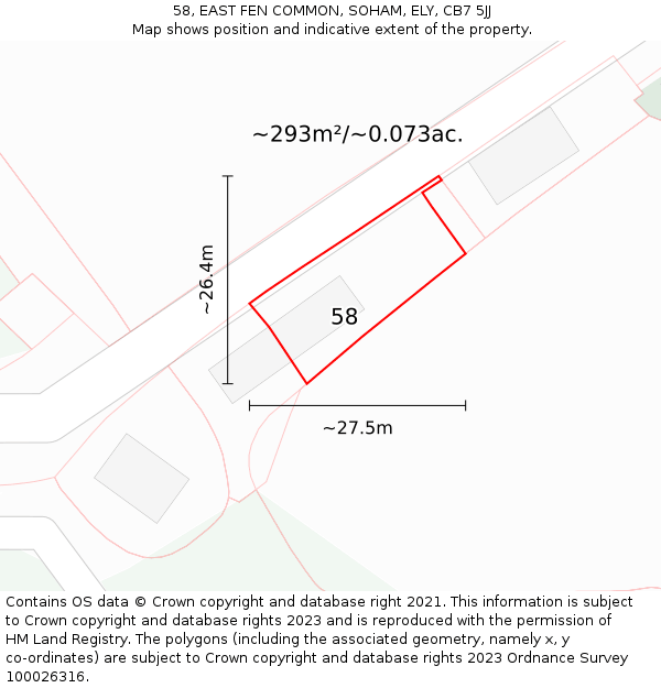 58, EAST FEN COMMON, SOHAM, ELY, CB7 5JJ: Plot and title map