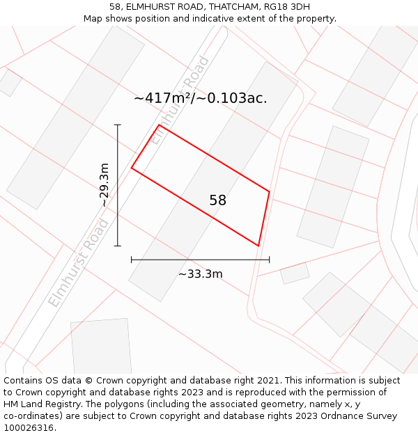 58, ELMHURST ROAD, THATCHAM, RG18 3DH: Plot and title map