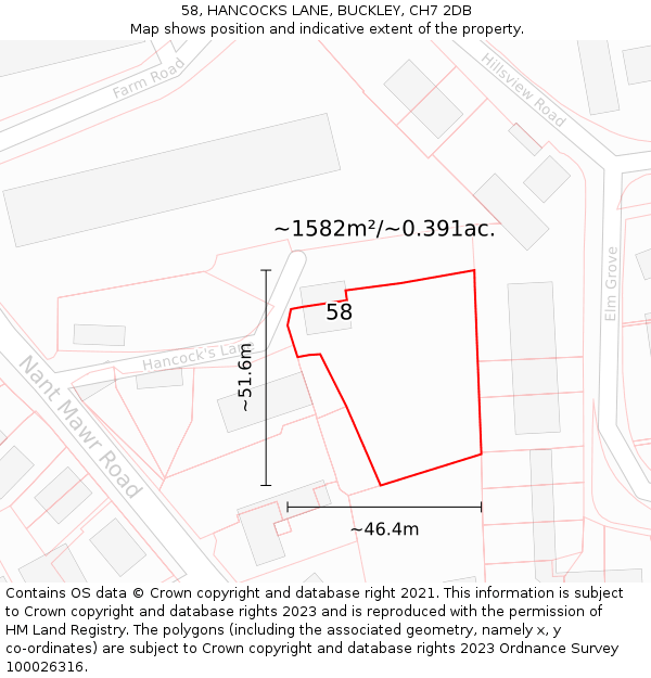 58, HANCOCKS LANE, BUCKLEY, CH7 2DB: Plot and title map