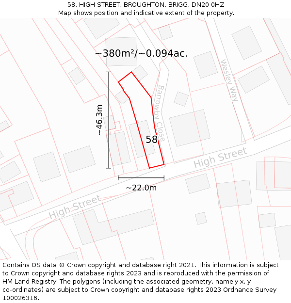 58, HIGH STREET, BROUGHTON, BRIGG, DN20 0HZ: Plot and title map