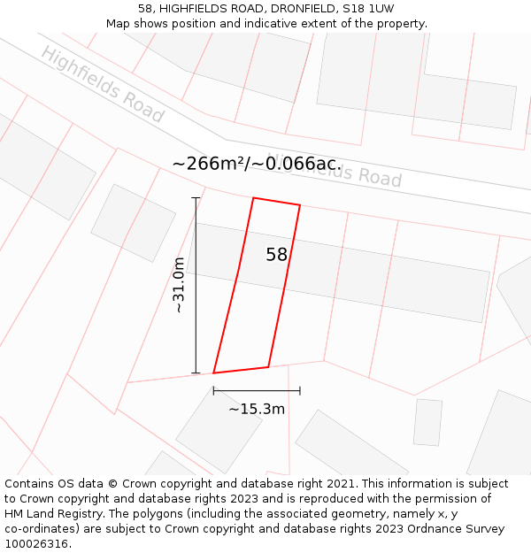 58, HIGHFIELDS ROAD, DRONFIELD, S18 1UW: Plot and title map