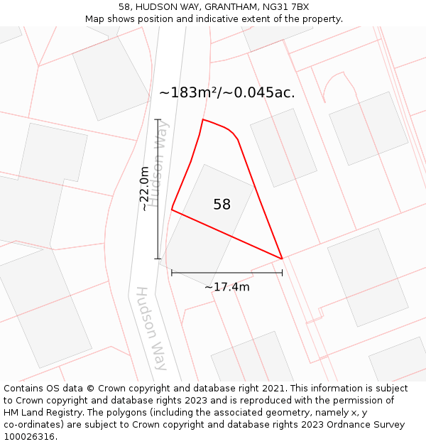 58, HUDSON WAY, GRANTHAM, NG31 7BX: Plot and title map