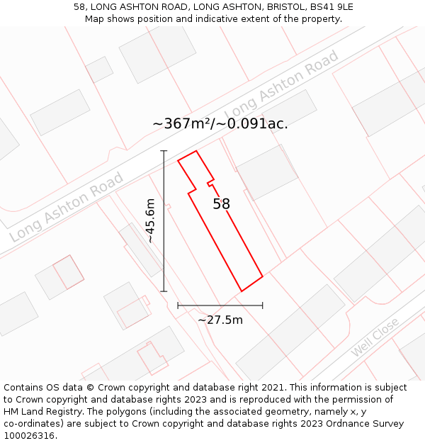 58, LONG ASHTON ROAD, LONG ASHTON, BRISTOL, BS41 9LE: Plot and title map