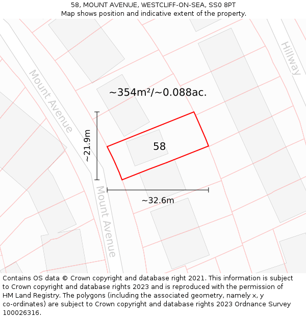58, MOUNT AVENUE, WESTCLIFF-ON-SEA, SS0 8PT: Plot and title map