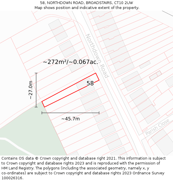 58, NORTHDOWN ROAD, BROADSTAIRS, CT10 2UW: Plot and title map