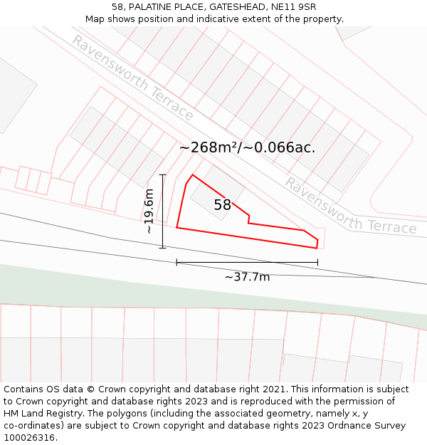 58, PALATINE PLACE, GATESHEAD, NE11 9SR: Plot and title map