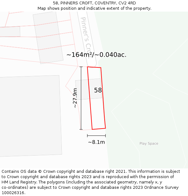 58, PINNERS CROFT, COVENTRY, CV2 4RD: Plot and title map