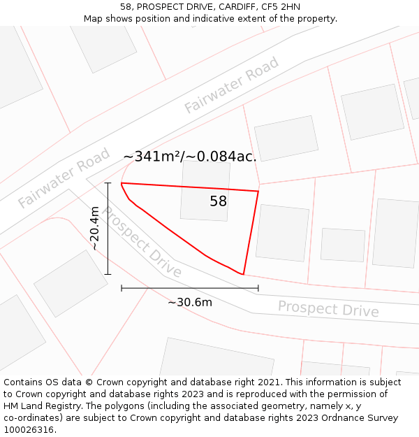 58, PROSPECT DRIVE, CARDIFF, CF5 2HN: Plot and title map