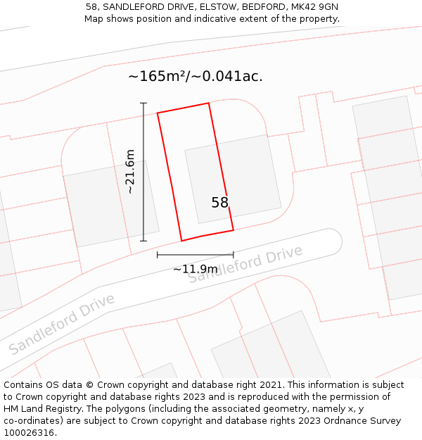 58, SANDLEFORD DRIVE, ELSTOW, BEDFORD, MK42 9GN: Plot and title map