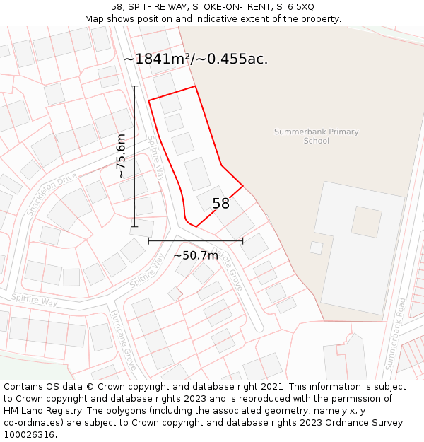 58, SPITFIRE WAY, STOKE-ON-TRENT, ST6 5XQ: Plot and title map
