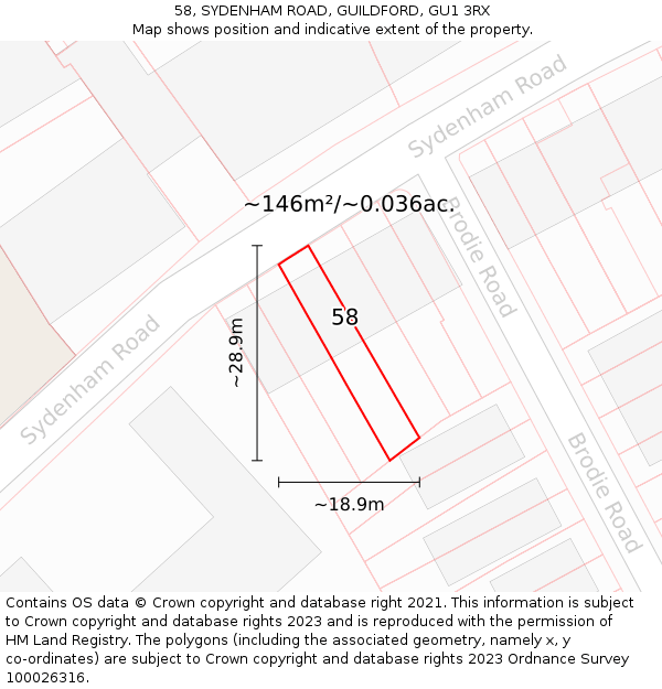 58, SYDENHAM ROAD, GUILDFORD, GU1 3RX: Plot and title map