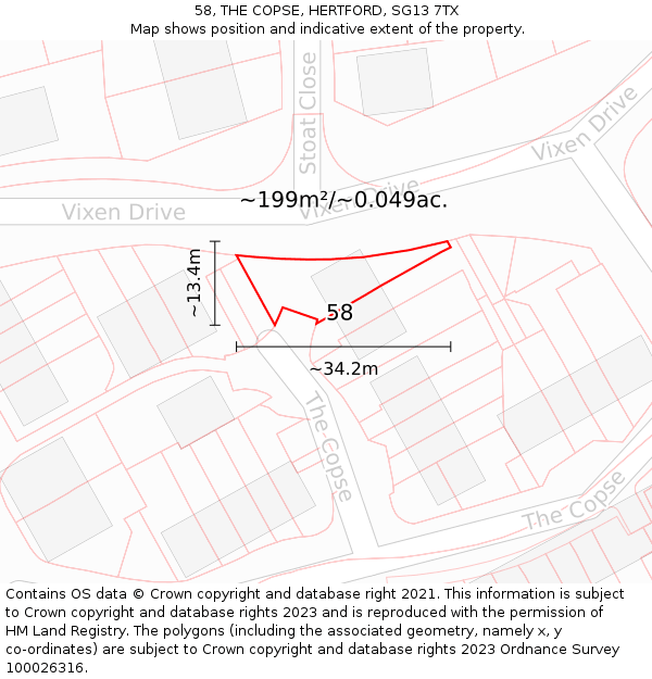 58, THE COPSE, HERTFORD, SG13 7TX: Plot and title map