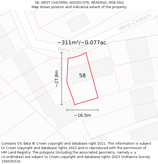 58, WEST CHILTERN, WOODCOTE, READING, RG8 0SG: Plot and title map