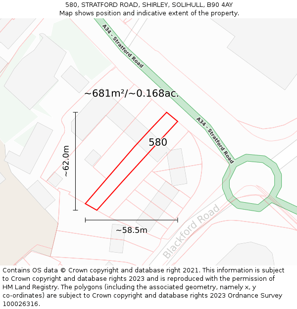 580, STRATFORD ROAD, SHIRLEY, SOLIHULL, B90 4AY: Plot and title map