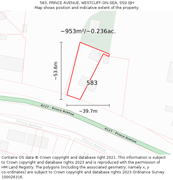 583, PRINCE AVENUE, WESTCLIFF-ON-SEA, SS0 0JH: Plot and title map