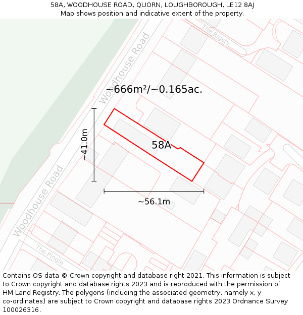 58A, WOODHOUSE ROAD, QUORN, LOUGHBOROUGH, LE12 8AJ: Plot and title map