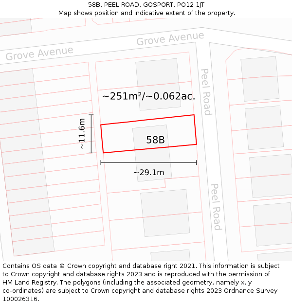 58B, PEEL ROAD, GOSPORT, PO12 1JT: Plot and title map