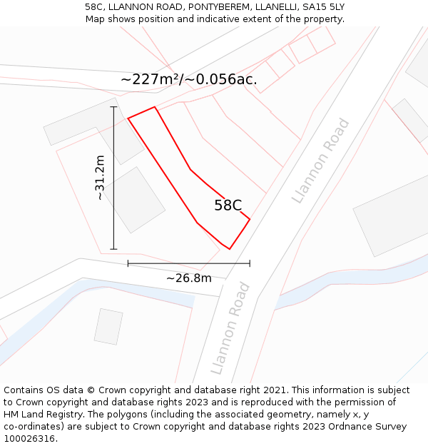 58C, LLANNON ROAD, PONTYBEREM, LLANELLI, SA15 5LY: Plot and title map