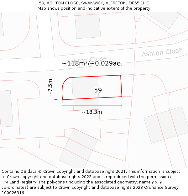 59, ASHTON CLOSE, SWANWICK, ALFRETON, DE55 1HG: Plot and title map