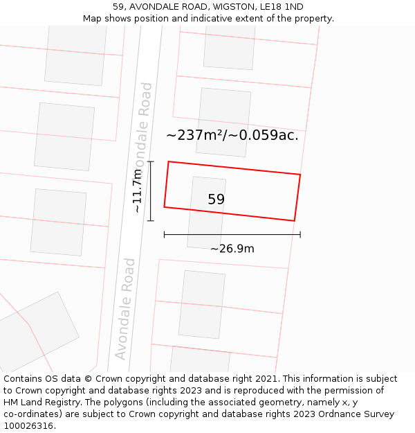 59, AVONDALE ROAD, WIGSTON, LE18 1ND: Plot and title map